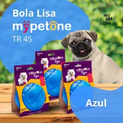 3 Bola Lisa MACIÇA MyPetOne Azul 45mm Brinquedo RESISTENTE Para Cães