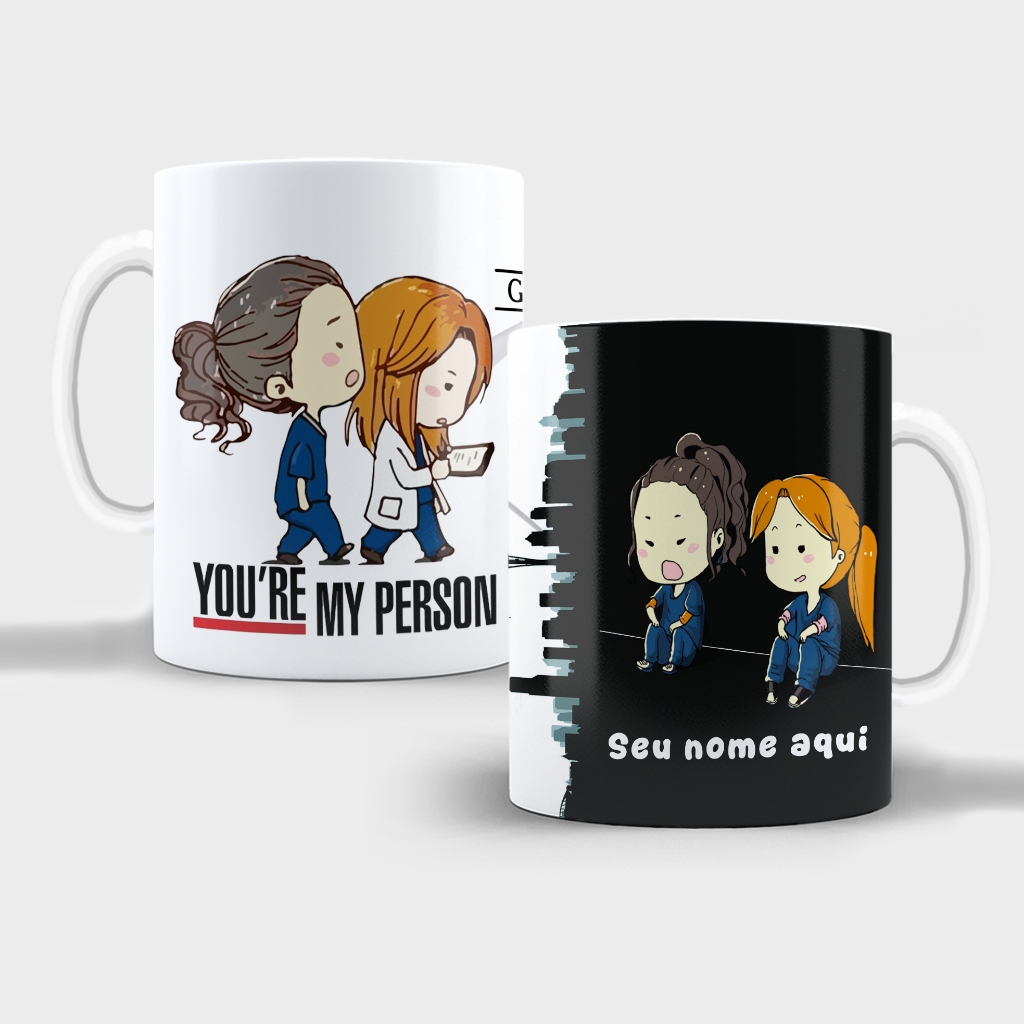 caneca greys anatomy yang Christina Derek you are my person xícara Com Nome