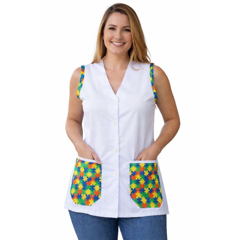 aventa/ bata /colete/ jaleco professora/sem manga/com bolso/autismo