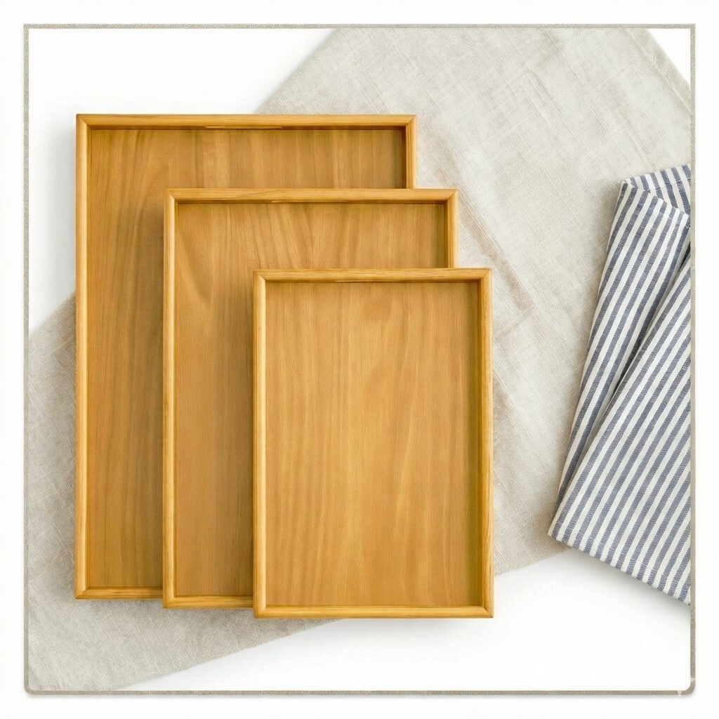 kit 3 Bandeja bambu Retangular De Café da Manhã Decorativa Moderna E Elegante