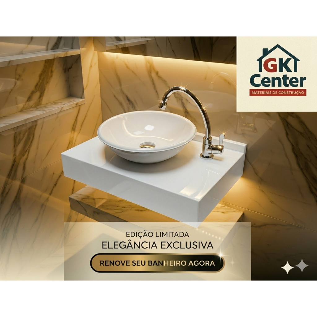 Pia de Banheiro 30x45 com Bancada Branca Mármore Sintético/ Pia de Mármore Sintético / Lavatorio