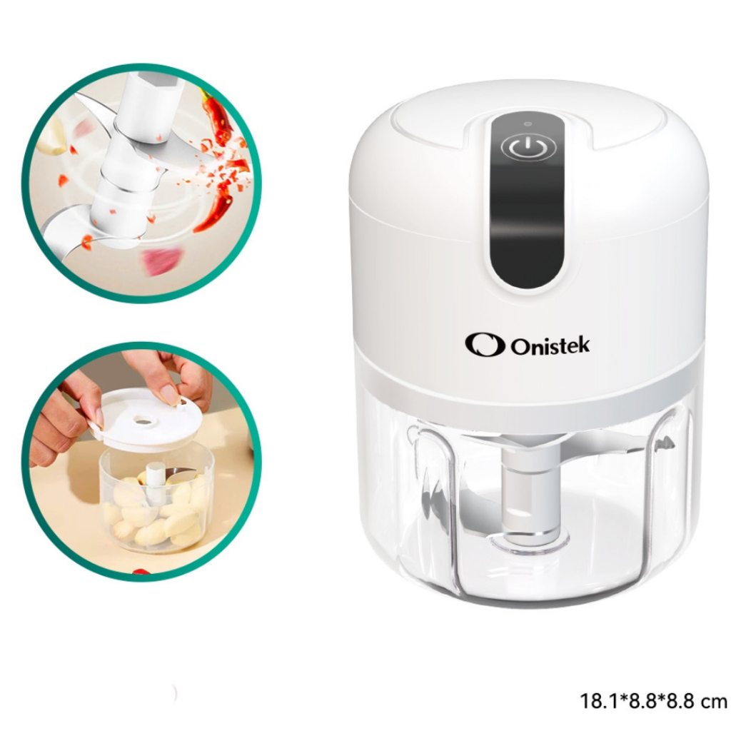 Mini Processador Onistek Elétrico 3 Lâminas Inox Recarregável 250ML Branco para Triturar Carne