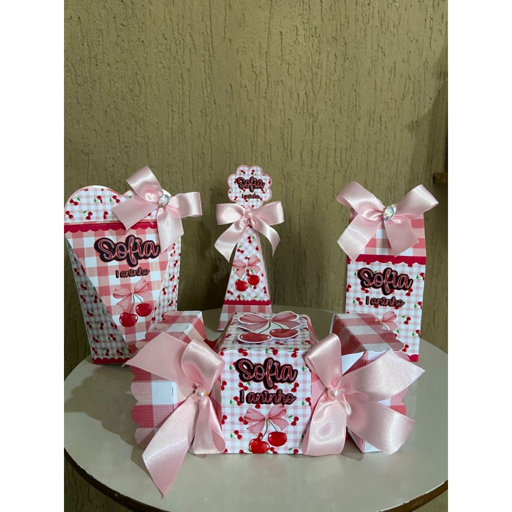 Kit Personalizados caixinhas CEREJINHA Lembrancinhas aniversário-Festa FAZEMOS TODOS OS TEMAS