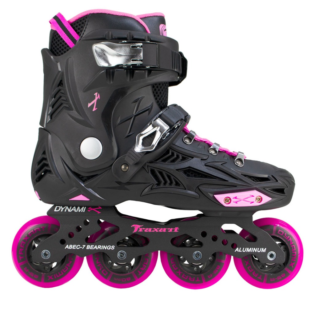 Patins Iniciante Inline Roller Traxart Dynamix Rosa Hardboot Profissional Roller Feminino Mulher