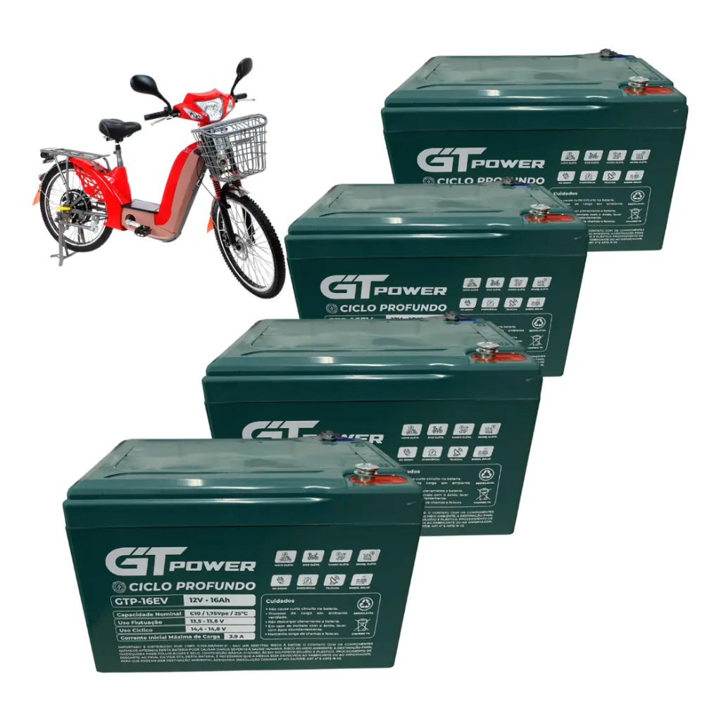 Kit 4 Baterias 16ah Ciclo Profundo P/ Skate Elétrico/Bike Elétrica/ Patinete Elétrico