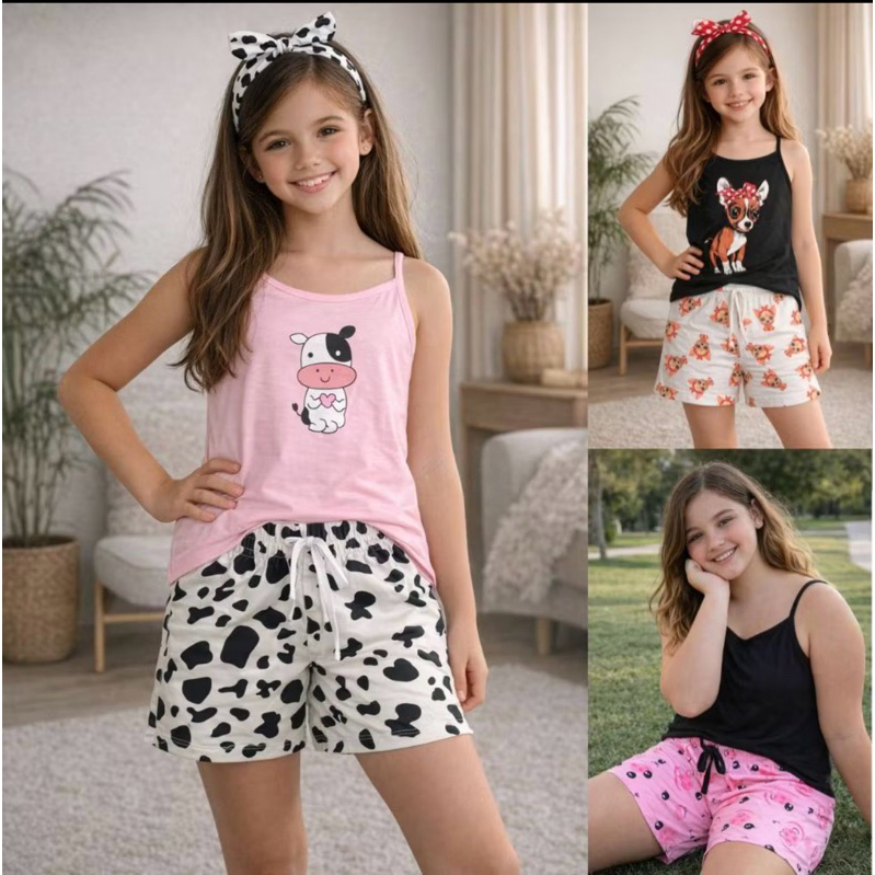 Kit 3 Pijamas Juvenil Feminino 10 12 14 16 Menina Conjunto Short Blusa PV Confortável
