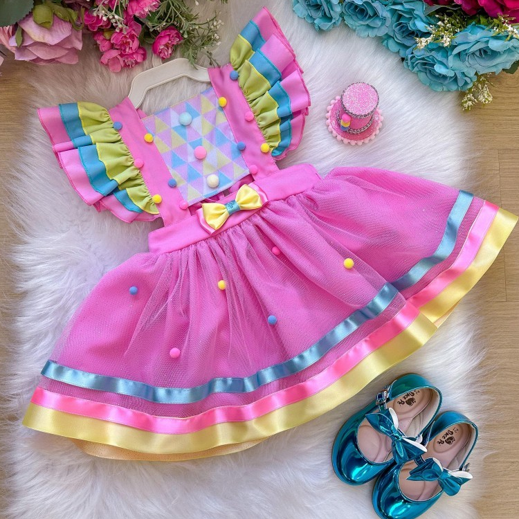 Vestido Circo Doces Doceria Temático Festa Bebê Princesa Candy Rosa Festa Temática Doces Infantil