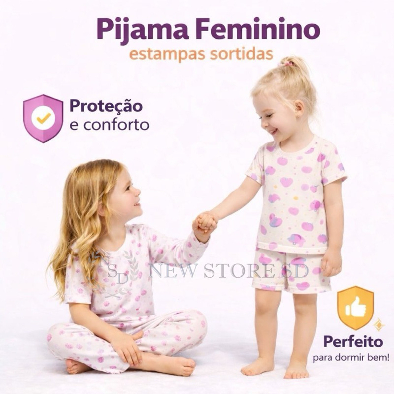 Pijama Infantil Menina 100% Algodão 02 ao 10 Confortável Macio com  Estampas Divertidas