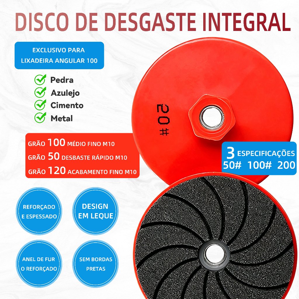 Disco de Lixamento Integrado Industrial 50/100/200 Grits - Polimento/Desbaste Rápido de Metal Em estoque, frete grátis