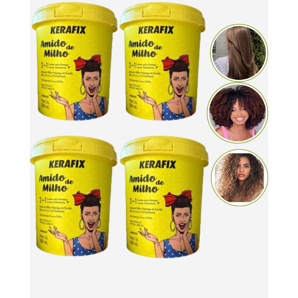 Creme de Pentear e Tratamento Capilar Kerafix/Para Todos Os Cabelos, Ultra Reparação, Força e Brilho. 4 Potes de 500ml