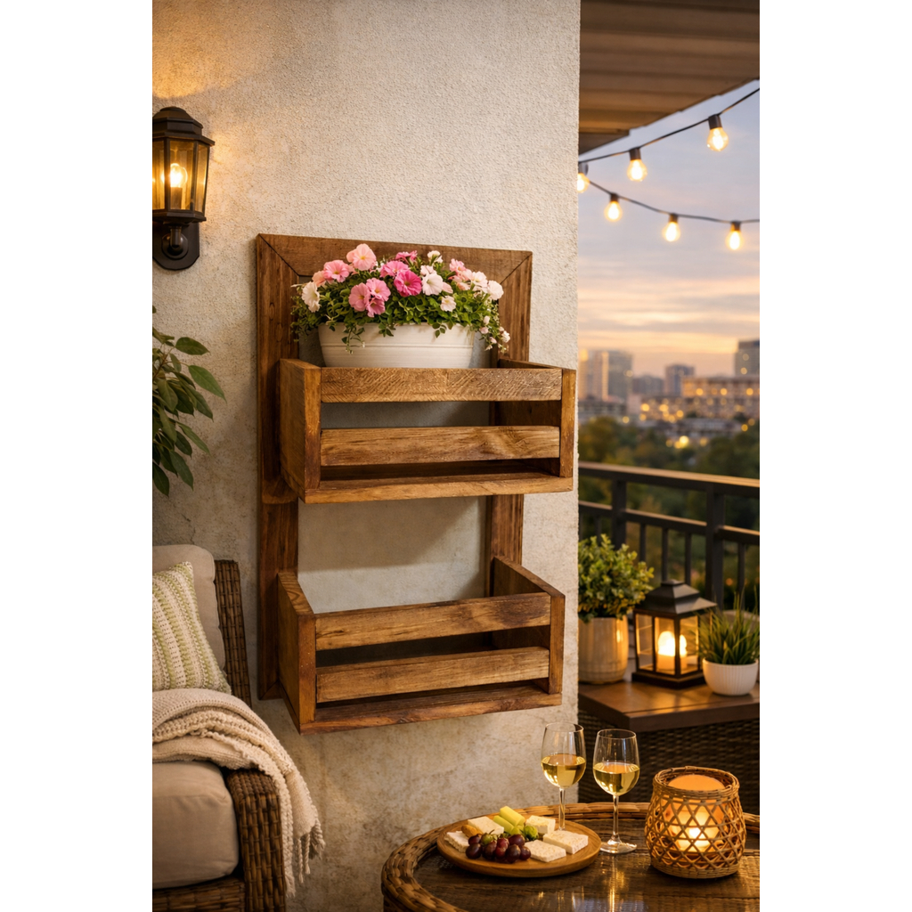 Jardineira Vertical de Madeira 35x60 com 2 Nichos + Parafusos e Buchas Decorativa para Parede
