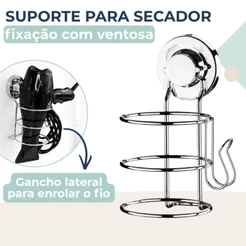 Suporte Para Secador De Cabelo Fixação Ventosa Porta Secador Sem Furo Chapinha Organizador De Cabo