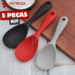 Colher de Arroz de Silicone 21,5cm Cabo Curto Ergonômico Antirriscos BPA Free Escolha seu Kit