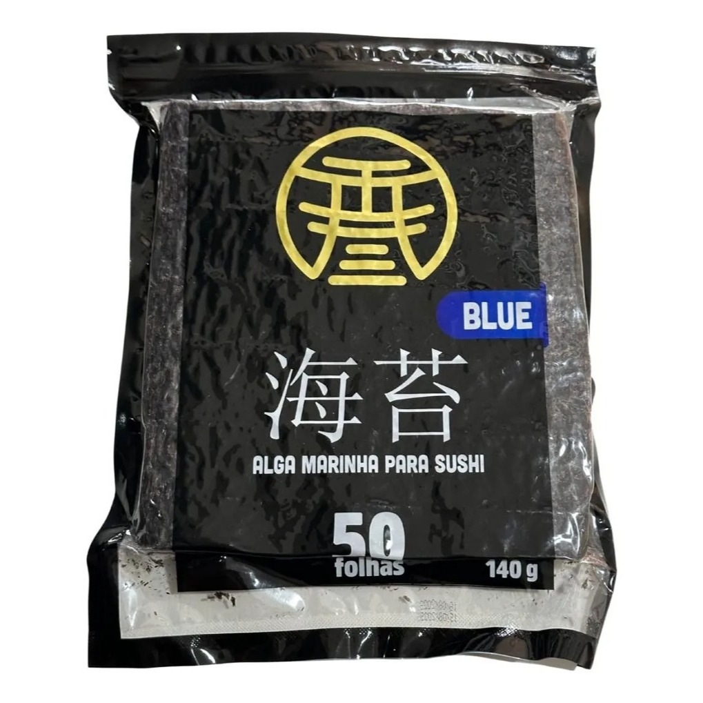 Alga Nori Blue 50 Folhas para Sushi – Folhas de Alga Marinha Premium para Sushi e Temaki Hot Culinária JaponesaRoll