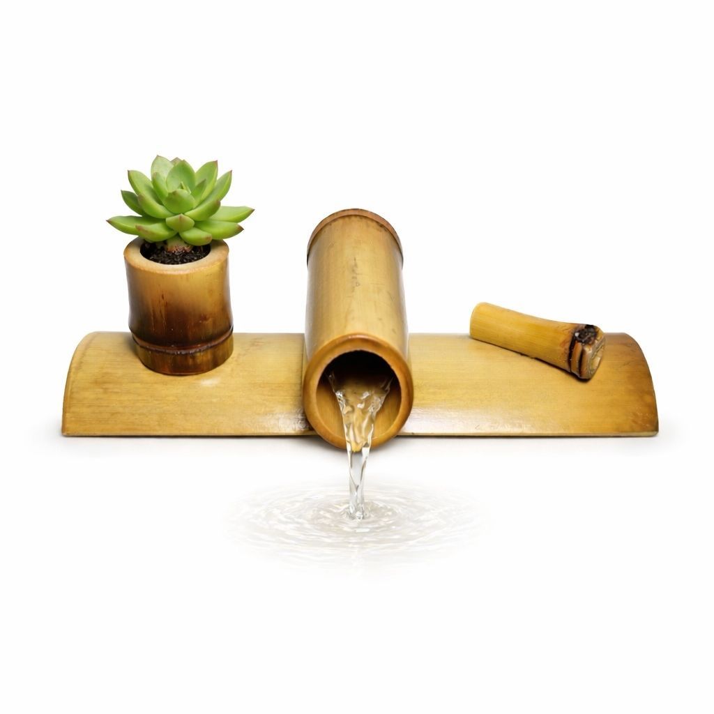 Imagem Bica Feng Shui 15cm Biqueira Fonte de Água Decorativa Zen em Bambu Natural Relaxante