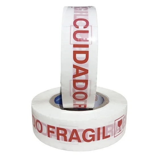 Fita Adesiva Branca Cola Forte Cuidado Frágil 70mm x 50m Pacote Ecommerce Pedidos Proteção
