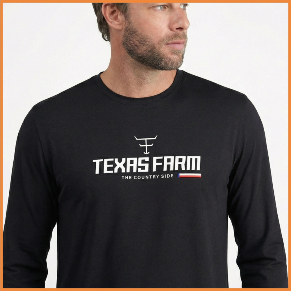 Camiseta Camisa Texas farm Masculina Manga Longa  Country  Blusa Proteção UV T-shirt Rodeio EUA