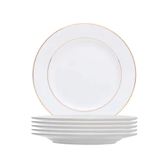 Conjunto De 6 Pratos Para Sobremesa De Porcelana Com Fio De Ouro Mônaco Branco Wolff
