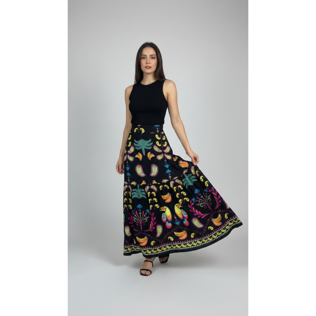 🌸 Saia Longa Estampada Feminina – Elegância e Movimento | Paradoxos