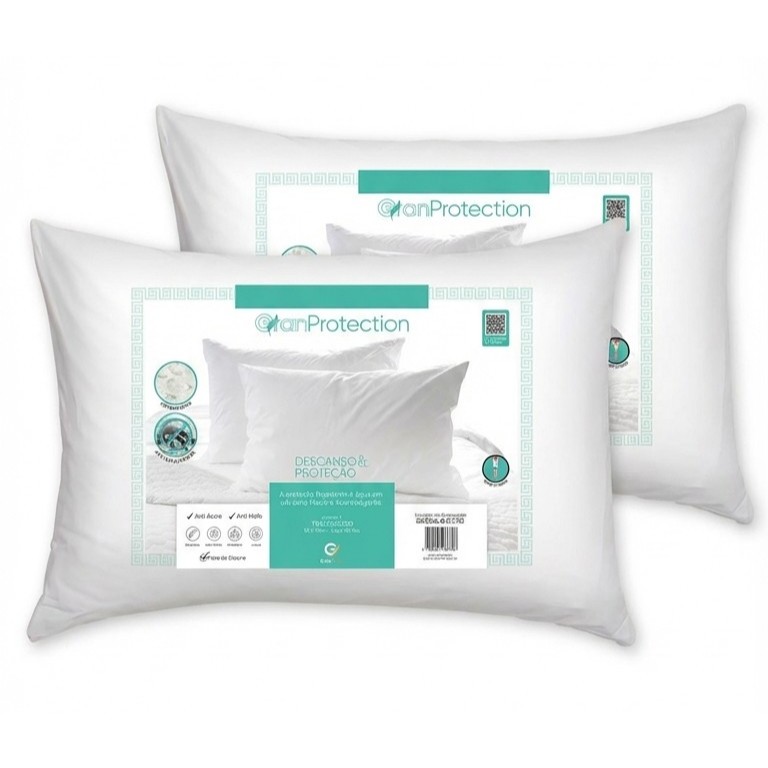 2 Travesseiros Antialérgico Impermeável 50x70Cm Suporte Medio GranProtection em Oferta na Shopee