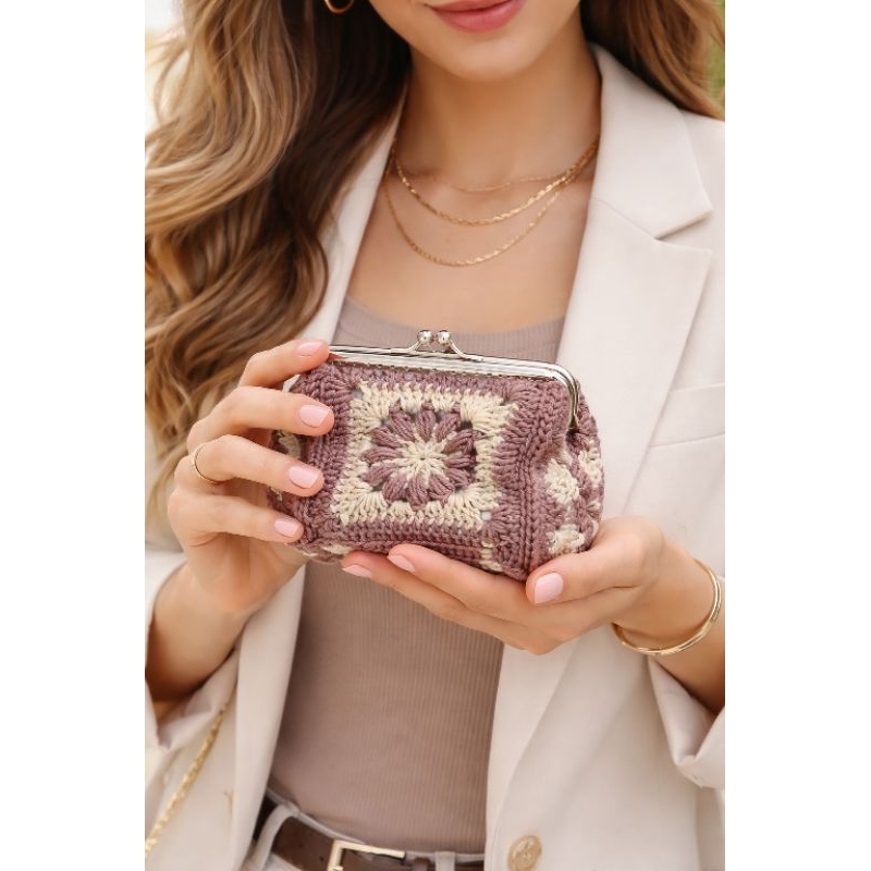 Bolsa em crochê forrada porta moedas feita a mão 12 cm, Casafelix_ateliê.