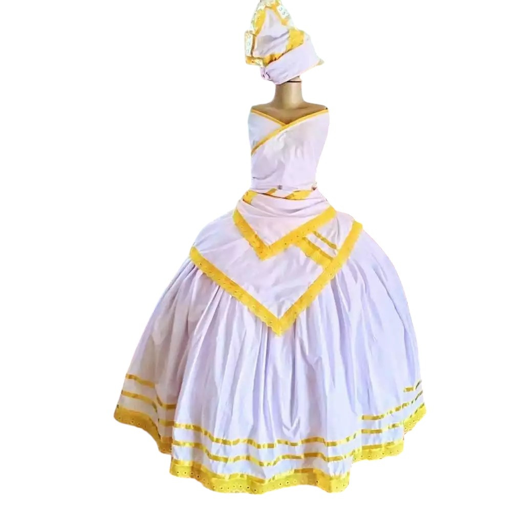 SAIA BRANCA COM AMARELO + PANO DA COSTA E PANO DE CABEÇA PARA UMBANDA E CANDOMBLÉ - OXUM, YANSÃ, NANÃ, OBÁ - BAIANA BRAN