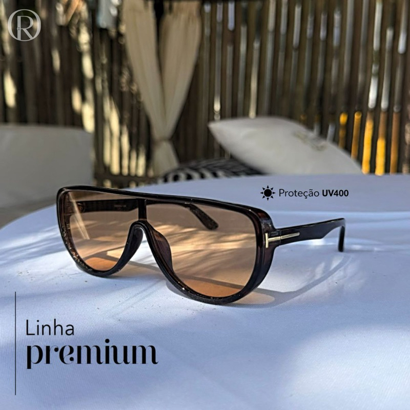 Óculos de Sol Feminino Luxo UV400 Estilo Máscara Lente Marrom Grande Fashion Moda Blogueira