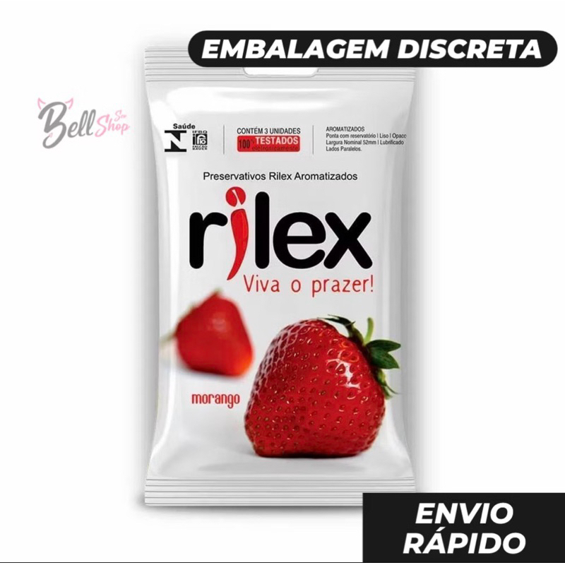 Preservativo Aromatizado camisinha Morango – Rilex com 3unidades /Sabor, Prazer e Proteção 🔥
