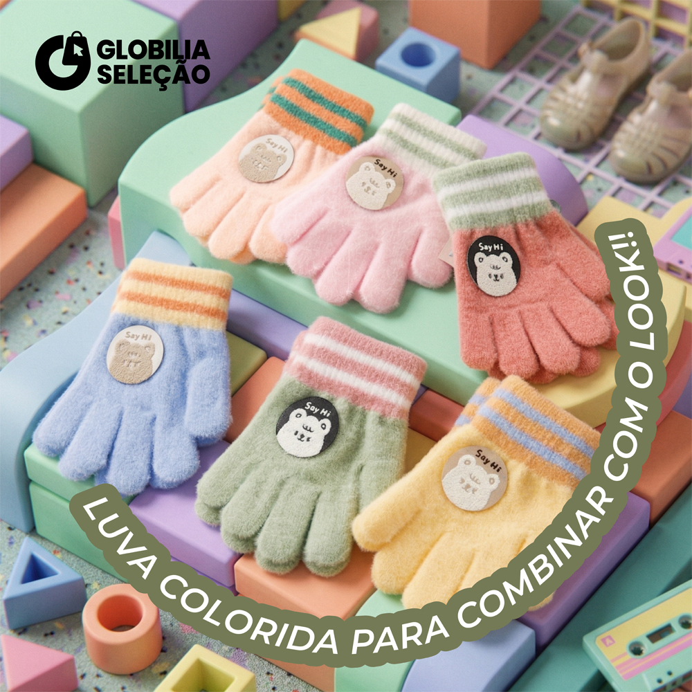 Luvas Infantil Inverno de Lã Térmica Infantil Tricô Menino Menina FYX0021CE