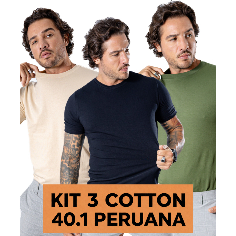 Kit 3 Camisa Básica Camiseta 100% Algodão Peruana Masculina Com Elastano