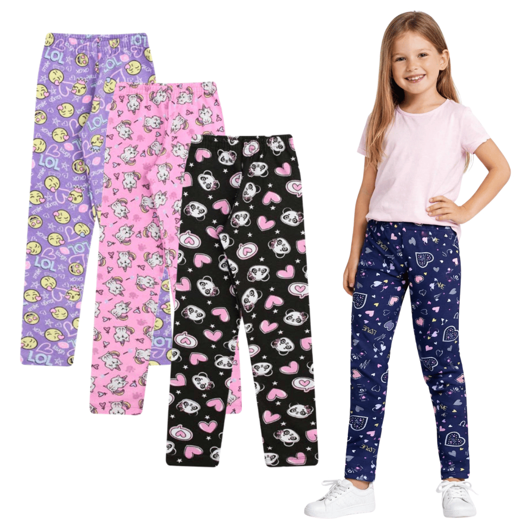 Kit 3 Calças Legging Infantis Estampadas Sortidas — Tamanhos 1 a 14