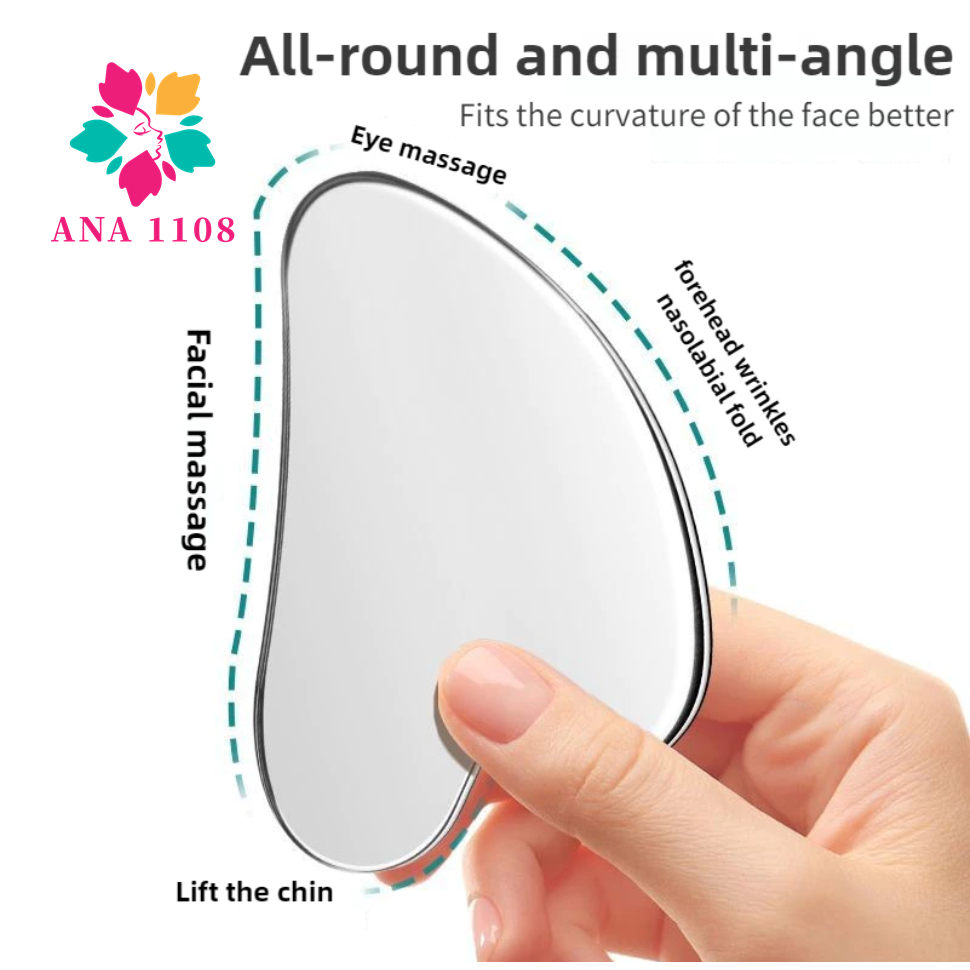 ANA1108 Massageador Facial e Corporal Aço Inox Gua Sha Raspagem Skincare Rosto Relaxamento SPA Lifting Facial