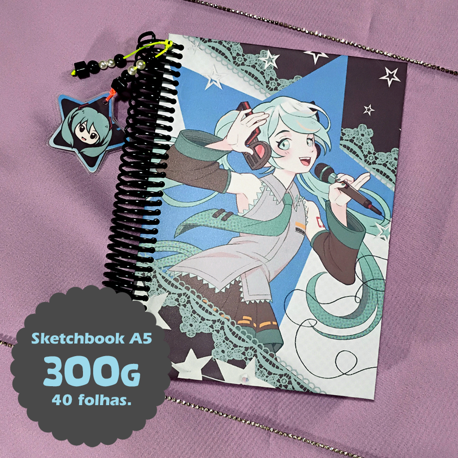 SKETCHBOOK 300gr Caderno para Desenho - Hatsune Miku - VOCALOID - Encadernação em Espiral - A5 21x15cm