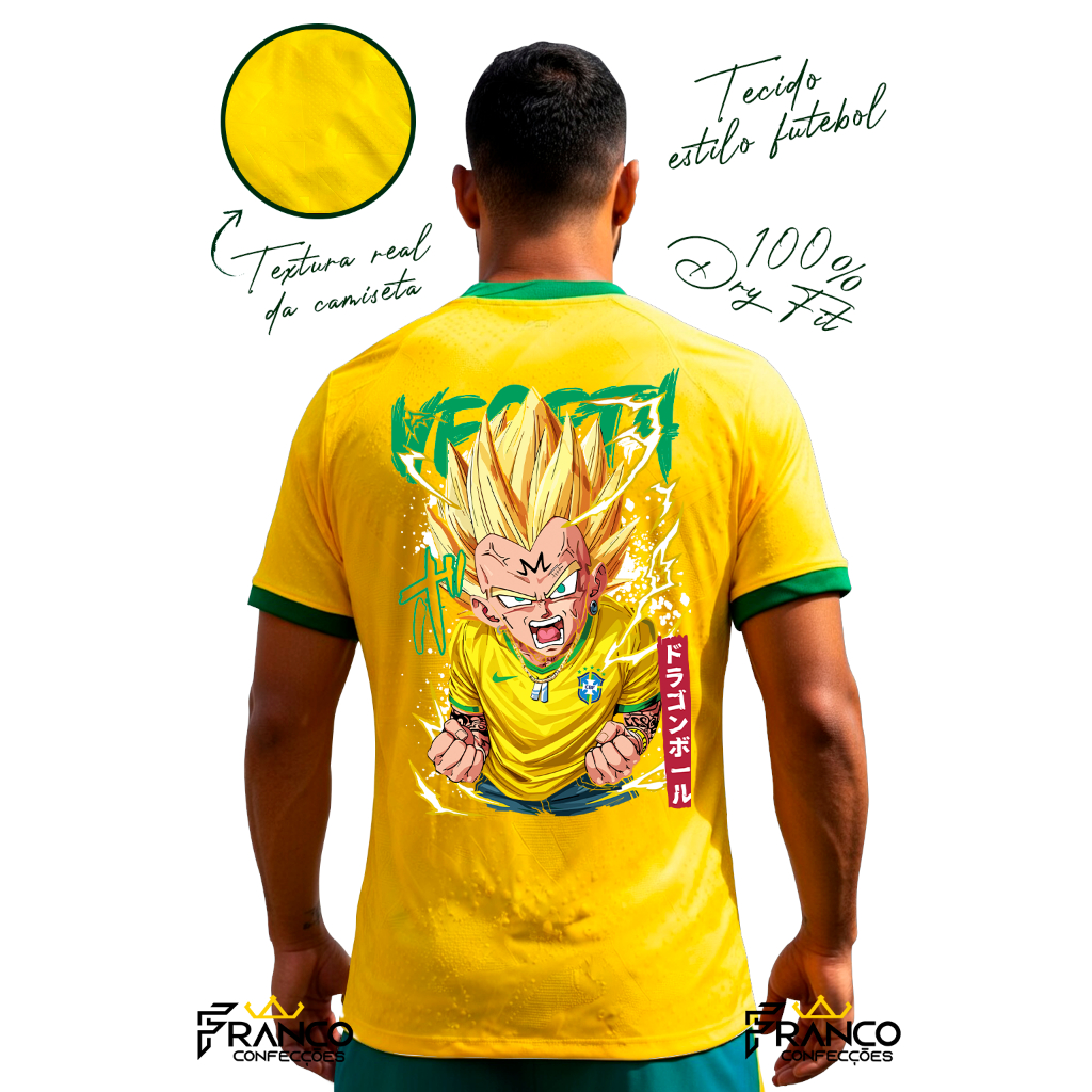 Camiseta Dry Fit Brasil Anime Copa do Mundo Vegeta Dbz Camisa Unnisex