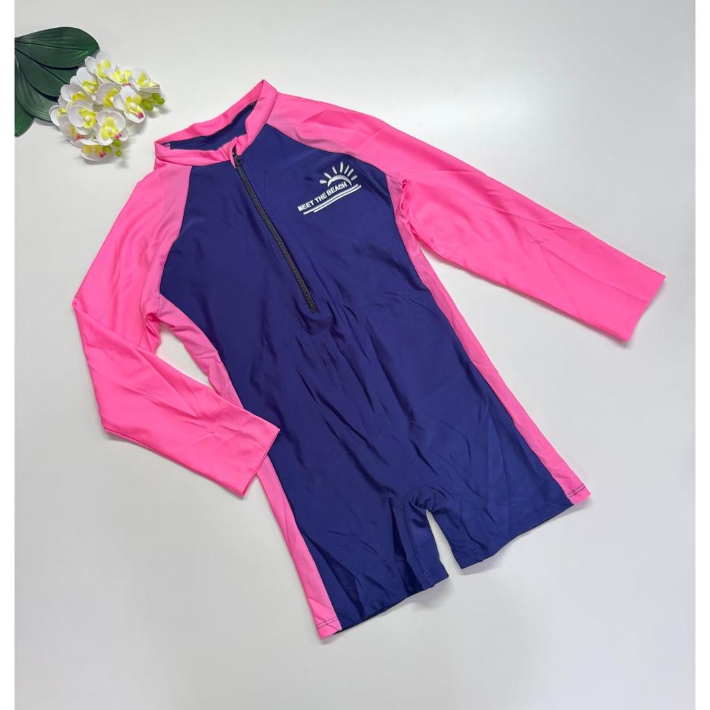 Macaquinho Maiô Juvenil Feminino Praia Proteção UV – Zíper Frontal Estampado (Tam. 10 a 16)