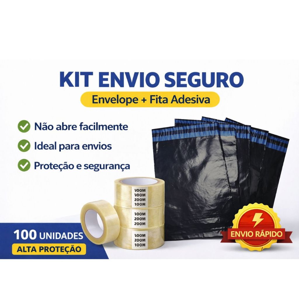 Envelope de Segurança 100 un + Fita Adesiva | Embalagem E-commerce Shopee Mercado Livre