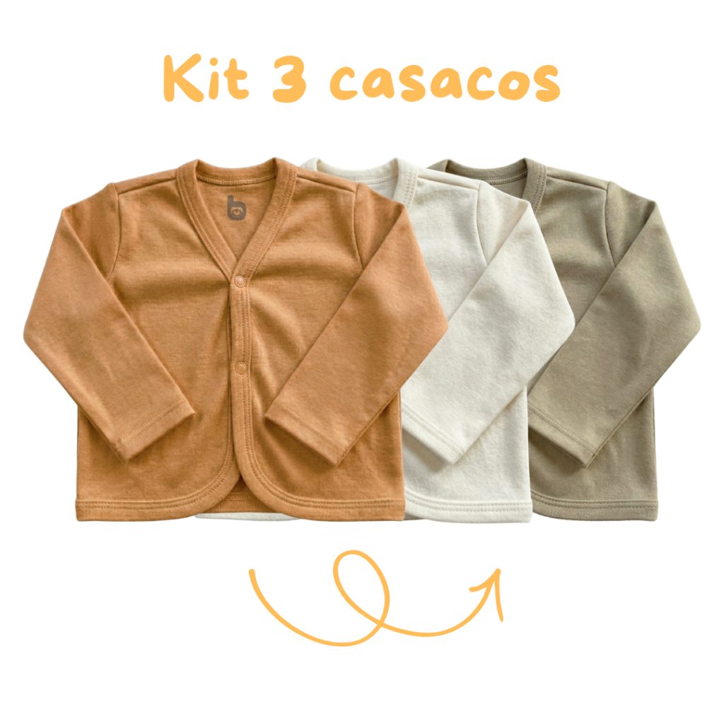 Kit Casaco de Bebê Infantil Inverno Neutros Minimalista 100% Algodão.