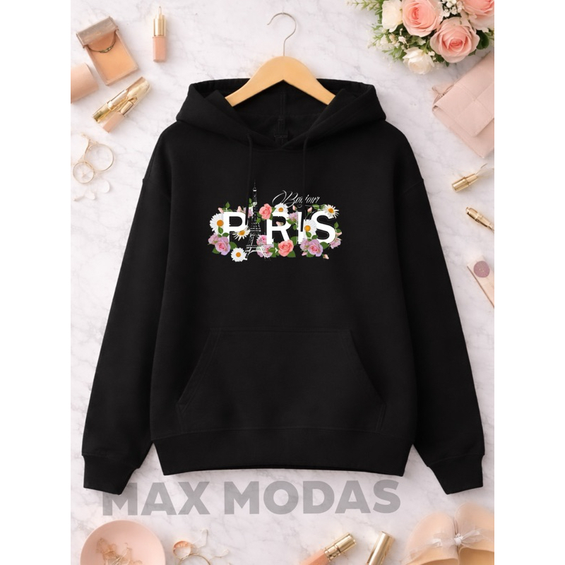 Moletom Casaco Feminino PARIS Flor Cores Nova Do P Ao G5 Quentinho