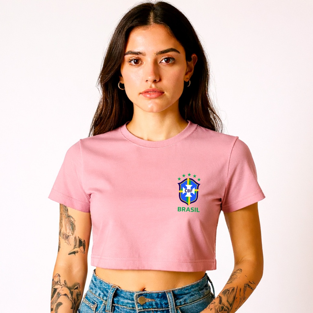 Camisa Camiseta Cropped Do Brasil Hexa Futebol Blusa 100% Algodão Premium Adulto Feminino