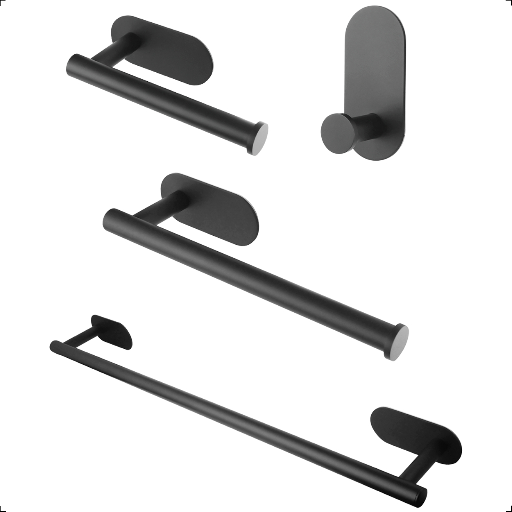 Kit Acessórios Banheiro Lavabo Ares 4 Peças Inox 304 Preto Fosco Porta Toalha Pa