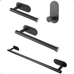 Kit Acessórios Banheiro Lavabo Ares 4 Peças Inox 304 Preto Fosco Porta Toalha Papeleira Cabide