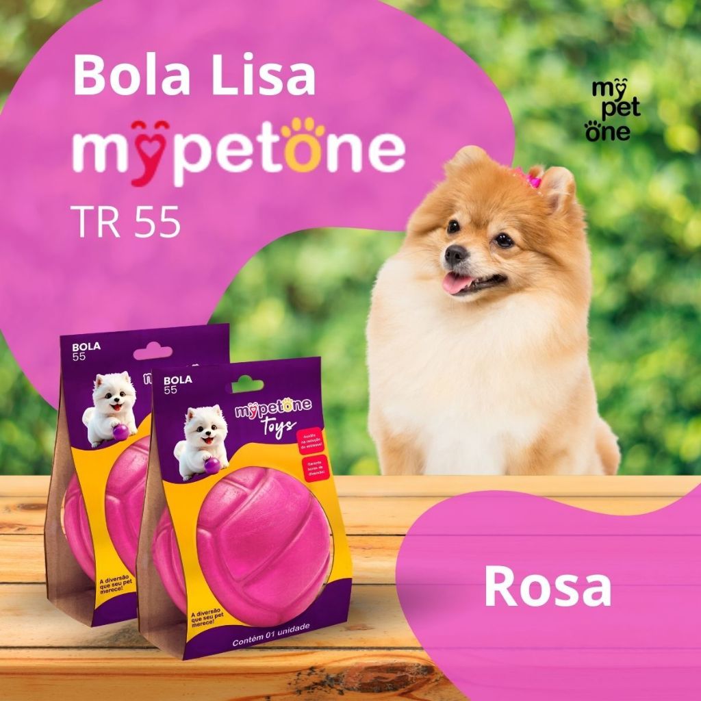 Kit com 2 Bola Lisa Maciça Resistente para Cachorro - 55mm - Mypetone - Rosa