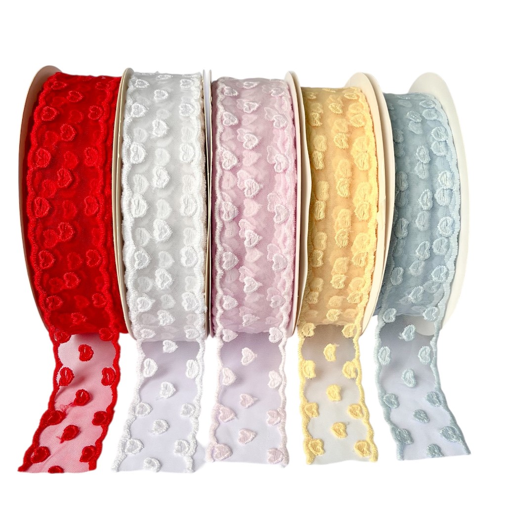 fita de organza com corações 5 cores disponíveis 5metros 38mm