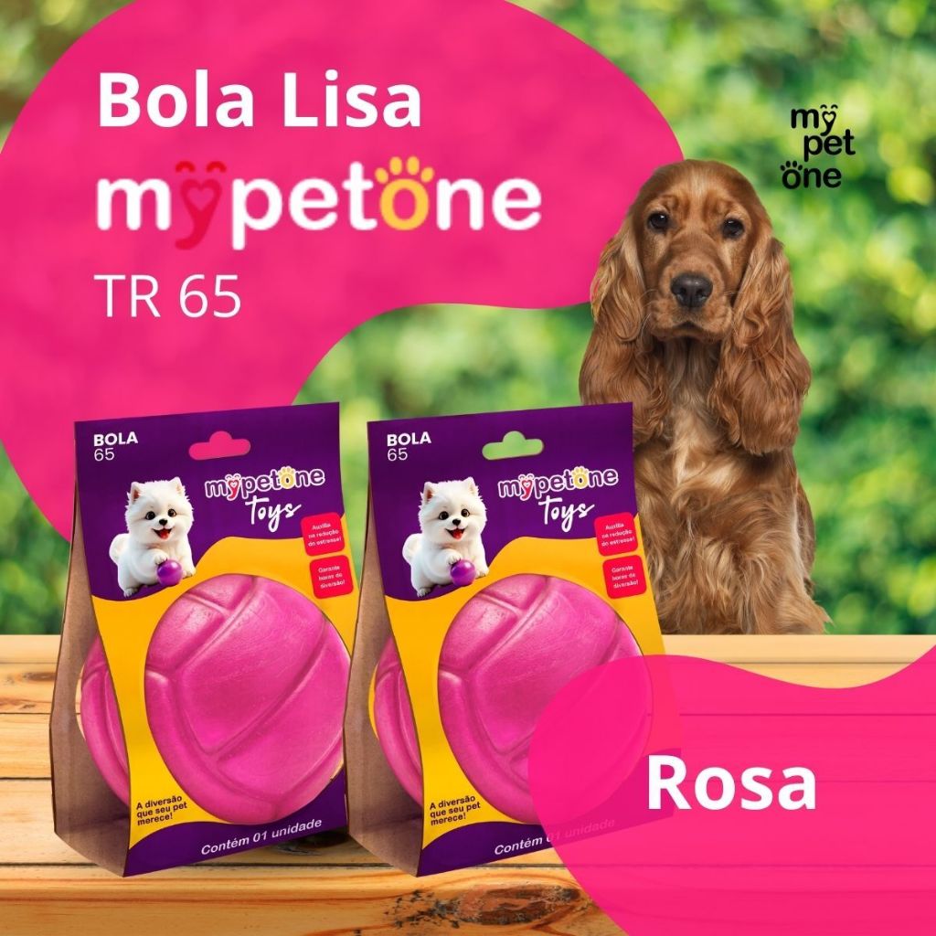 Kit com 2 Bola Lisa Maciça Resistente para Cachorro - 65mm - Mypetone - Rosa