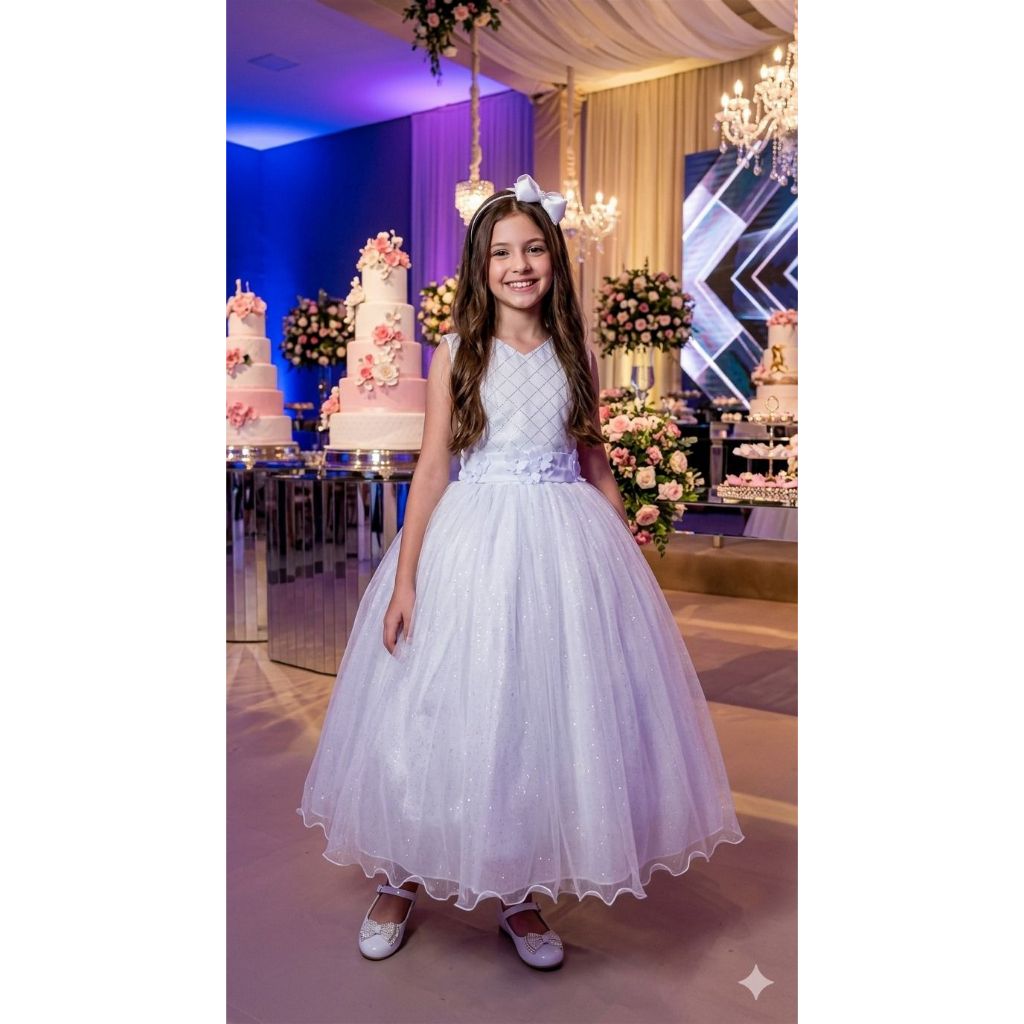 Vestido Infantil Festa Princesa Daminha Luxo Branco Olivia Noivinha Florista Casamento