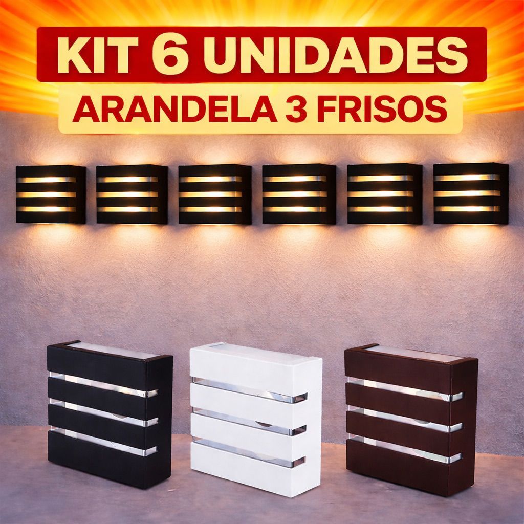 Kit 6 Luminária Arandela 3 Frisos Led Parede Muro Bivolt Externo Interno