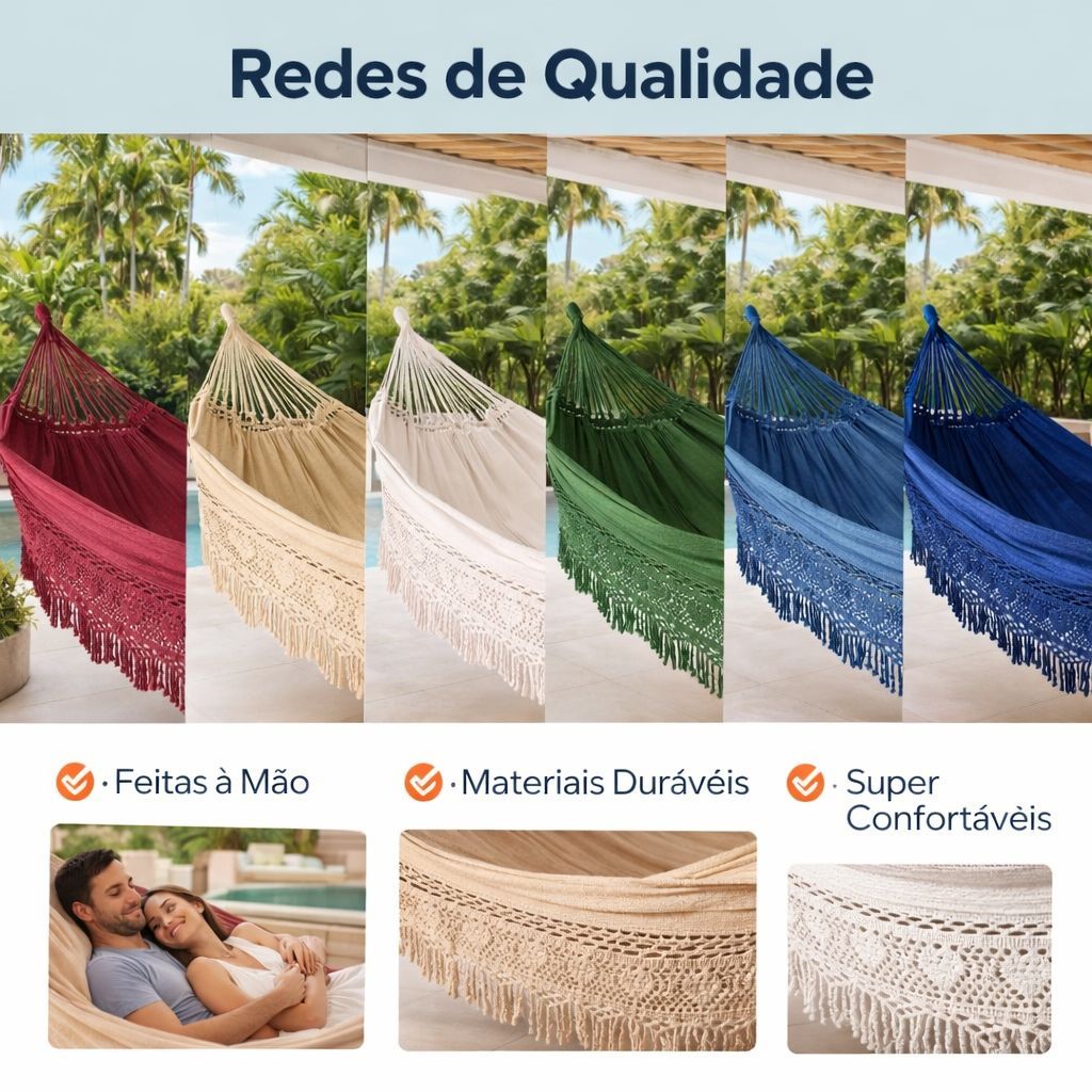 Rede de Descanso Jeans Reforçada Casal Gigante 100% Algodão Resistente Lazer Sitio Varanda