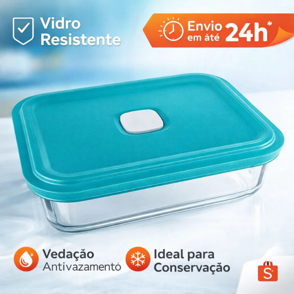 Tigela De Vidro Com Tampa 750ml Tapoer de vidro Com Tampa Pote De vidro Com Tampa 750ml Kit 1/2 Uni