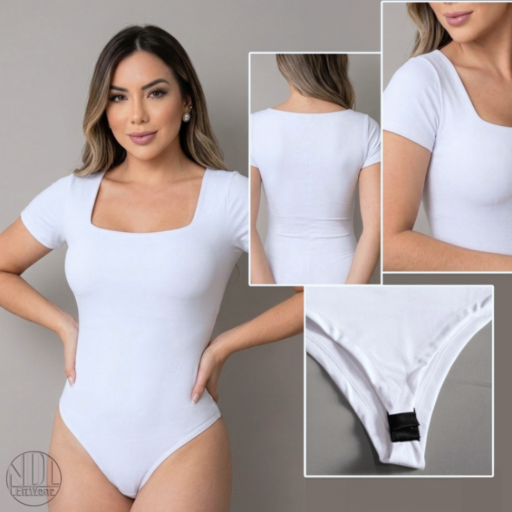Body Feminino Manga Curta Decote Quadrado Casual Elegante Não Desbota Não Encolhe