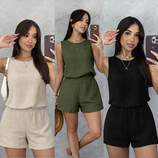 Conjunto Feminino Vick Linho Curto Regata com Short Verão 2026 Moda Casual Elegante Tendência Blogueira Novo Top 2026 em Oferta na Shopee